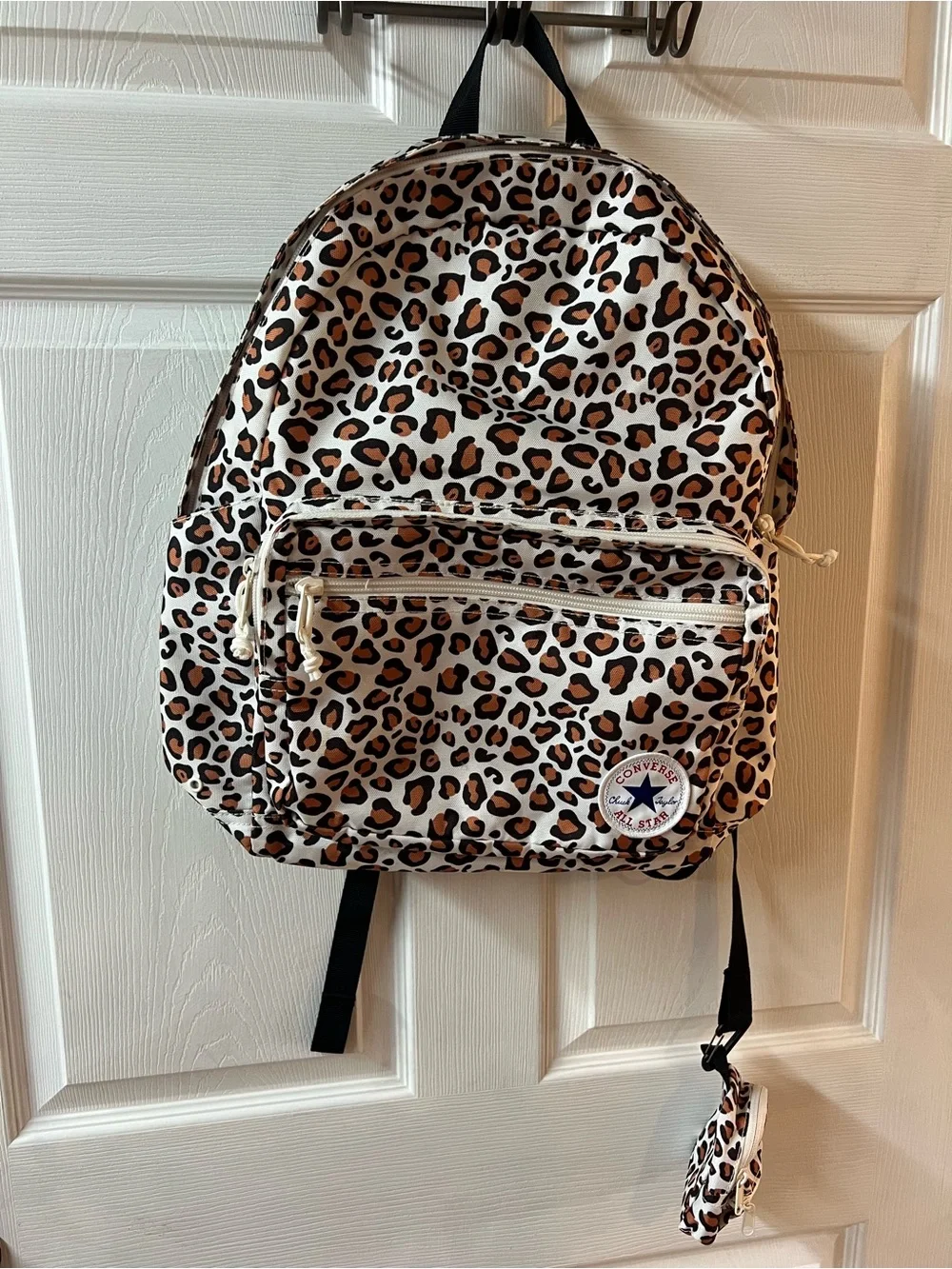 Converse White Leopard Print Backpack with Tan and Black Spots